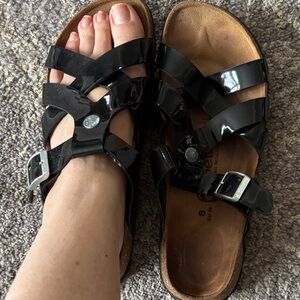 Elegant Black Strappy Sandals Payent Leather